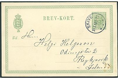 5 øre Fr. VIII helsagsbrevkort fra Skive d. 31.7.1916 til Reykjavik, Island.
