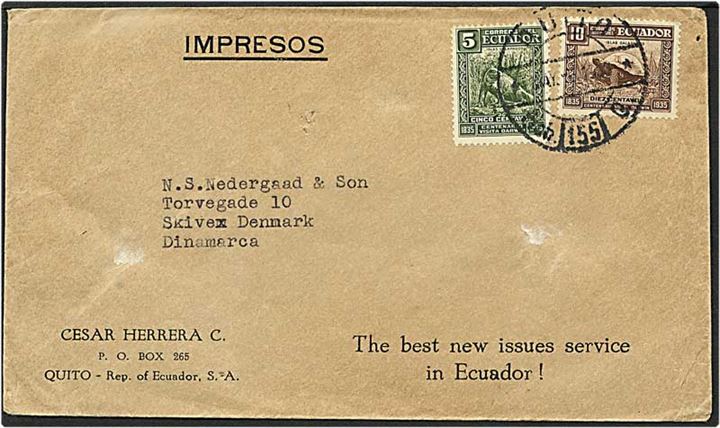 15 centavos på brev fra Quito, Ecuador til Skive.