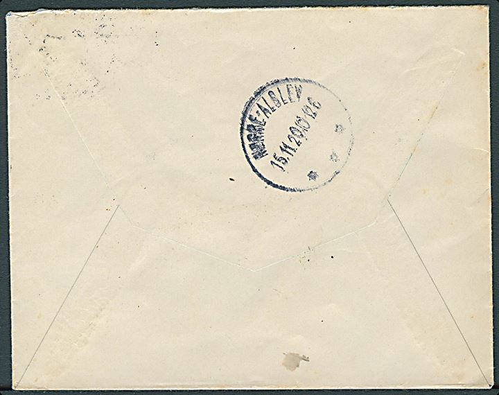 20 øre Genforening på brev annulleret m. bureaustempel Kolding - Hejlsminde T-3 d. 15.11.1920 til Nr. Alslev.