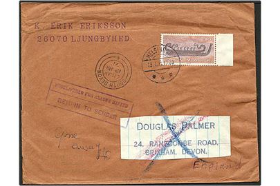 30 øre lysbrun/rødbrun broncealder skib singelfrankatur på brev fra Helsingør d. 19.1.1971 til Brixham, England. Brev er returneret.