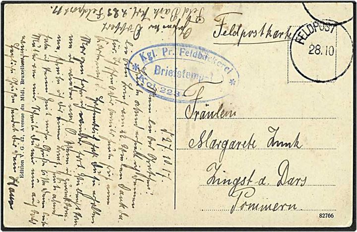 Feltpost kort d. 28.10.1917 til Pommern.