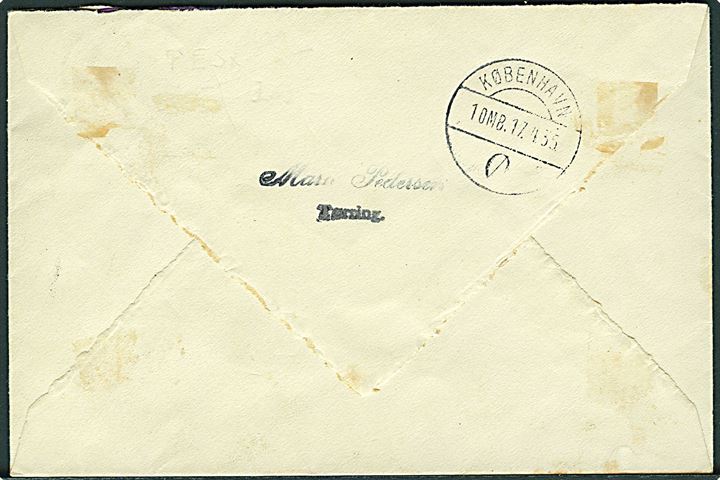 10 øre Bølgelinie i tête-bêche fireblok på anbefalet brev annulleret med brotype IIIc Tørring d. 16.4.1935 til København. Pænt brev.