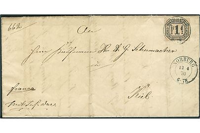 Norddeutscher Postbezirk 1 gr. Tjenestemærke single på brev annulleret med 2-ringsstempel Norburg d. 12.4.1870 til Kiel. Fuldt indhold. 