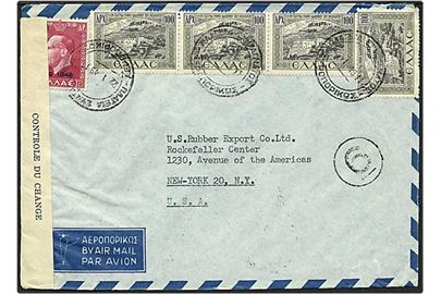 Græsk luftpost brev fra Athen d. 22.1.1949 til New York, USA. Græsk valutakontrol.