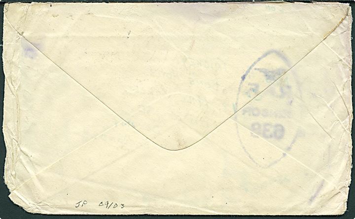 Ufrankeret OAS brev med svagt stempel Field Post Office 306 (= Reykjavik) d. 25.4.(1941-42) til Bristol, England. RAF censor no. 638. Brevet beskadiget med stempel “Damaged by  Sea-water”.