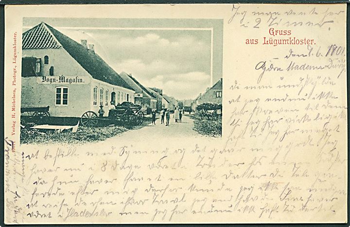 5 pfg. Germania på brevkort fra Lügumkloster annulleret med bureaustempel Bredebro - Lügumkloster Zug 91 d. 9.6.1901 til Haderslev. Godt stempel.