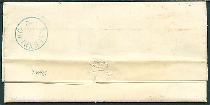 4 sk. 1858 udg. på brev med postforskud på 6 Thaler Preus. Courant annulleret med nr.stempel “2” og side-stemplet lapidar K.D.O.P.A. Hamburg d. 2.11.1862 til Lauenburg. På bagsiden blåt ank.stempel Lauenburg d. 2.11.1862. Afsender betalt 8 sk. kontant. 