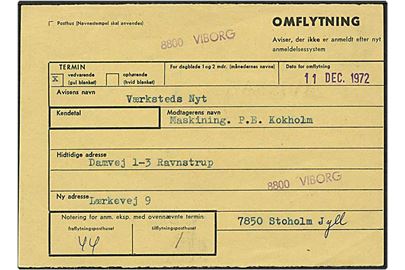 Avissag omflytning fra Viborg d. 11.12.1972.