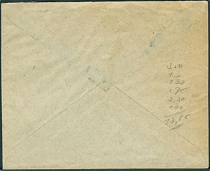 35 pfg. og 40 pfg. Fælles udg. på anbefalet brev med postopkrævning fra Flensburg d. 6.4.1920 til Chemnitz, Tyskland. 