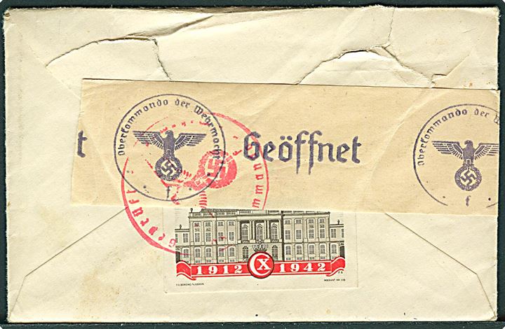 Ufrankeret “børnebrev” med Chr. X mærkat fra Korsør d. 29.1.1943 til “Gudmor” i Paris. Åbnet af tysk censur i Hamburg. Har antagelig været ilagt andet brev.