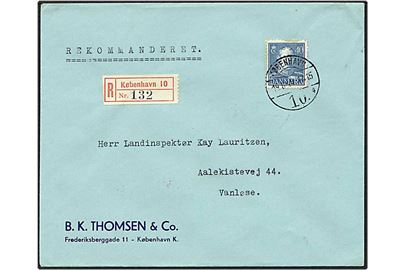 40 øre blå Chr. X singelfrankatur på Rec. brev fra København d. 19.6.1944 til Vanløse.