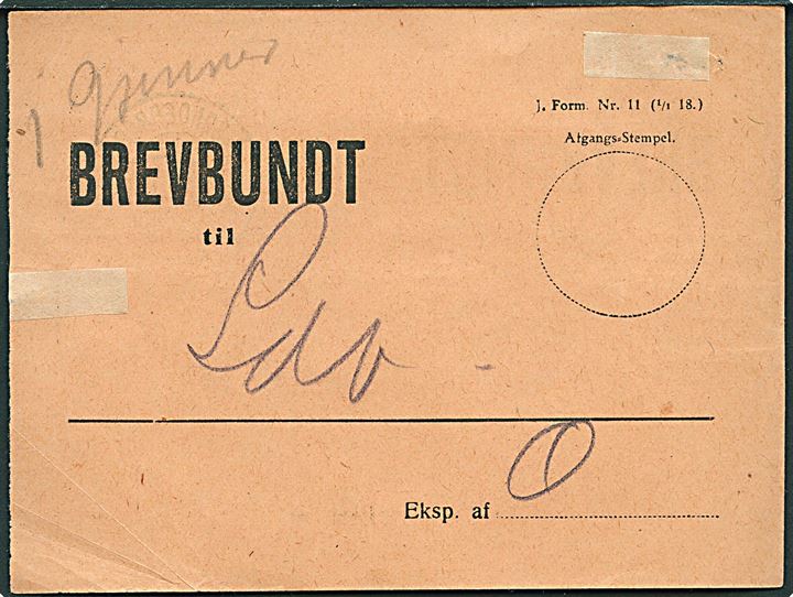 Brevbundt seddel til Løjt-Kirkeby med bureaustempel Sønderborg - Nordborg T.09 d. 26.1.1923. 