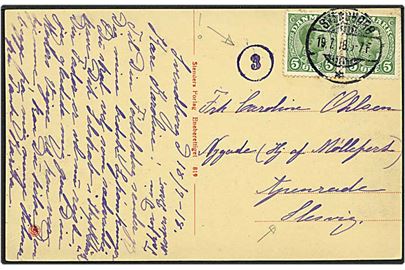 5 øre grøn Chr. X på brev fra Svendborg d. 19.7.1918 til Aabenraa, Slesvig. Stemplet med 3 tal - Censur.