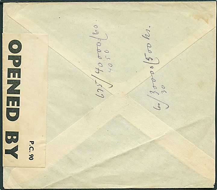 25 aur Torsk single på brev fra Reykjavik d. 22.8.1940 til M/ktr. Sjólövan’s rederi i Sandevaag, Færøerne. Åbnet af britisk censur PC90/1581. Ankommet d. 2.10. 1940. Der kendes kun få breve i retningen Island til Færøerne. 