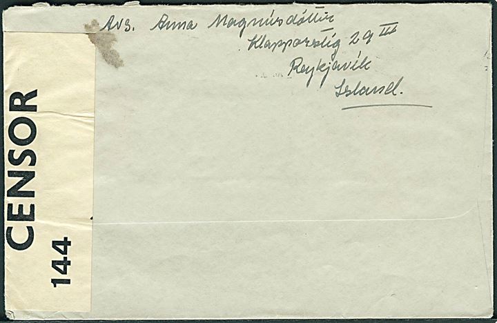 25 aur Torsk single på brev fra Reykjavik d. 22.11.1939 til Landskrona, Sverige. Åbnet af britisk censur med tidlig banderole PC66/144. 