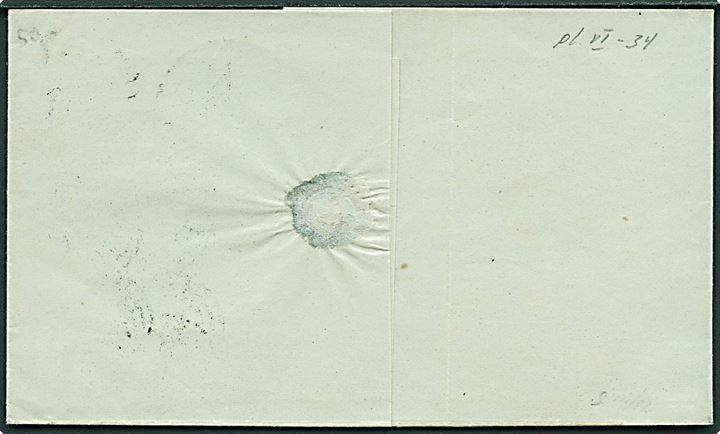 4 sk. 1854 udg. 5. tryk plade VI-34 på brev annulleret med nr.stempel “12” og sidestemplet Christiansfeld. d. 10.6.1858 til Schleswig. Smuk afstempling.