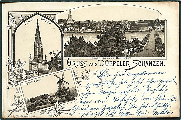 5 pfg. Germania på brevkort (Gruss aus Düppeler Schansen) annulleret i Hamburg d. 6.3.1906 til Hadersleben. Rammestempel: Posthülfstelle DÜPPELBERG uden dato. 
