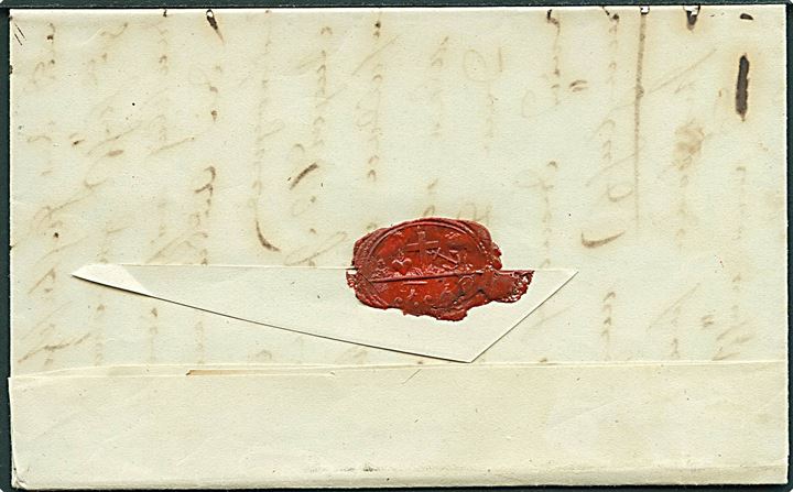 1851. Portobrev med 1½-ringsstempel Wilster d. 20.9. 1851 til Itzehoe. Påskrevet “1” med rødkridt.