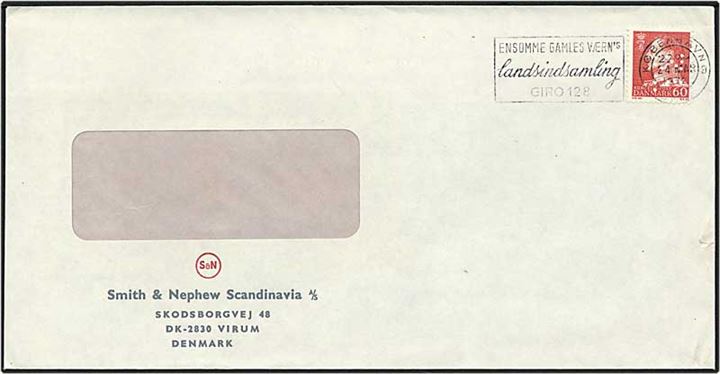 60 øre rød Fr. IX på brev fra København d. 24.3.1972. Mærket med perfin Cif11 - Smith & Nephew Scandinavia. Findes kun på langformat breve.