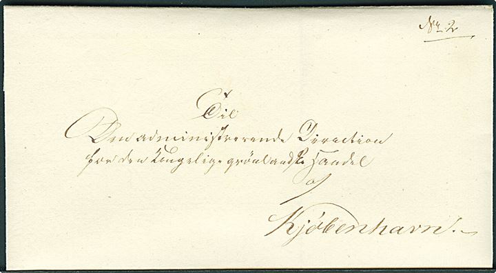 1850’erne. Udateret brevomslag med smukt laksegl fra Holsteinsborg til Den administrerende Direction for den Kongelige grønlandske Handel i Kjøbenhavn. Påskrevet karte-nr. 2.
