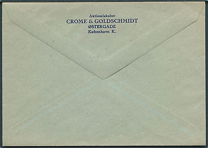 5 øre Firmafranko Crome & Goldschmidt / Jul 1940 på firma rudekuvert fra København d. 18.12.1940. Smuk.