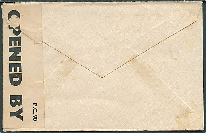 1 øre, 5 øre, 10 øre Chr. X og 30 øre Isbjørn på brev fra Egedesminde d. 14.1.1941 til Wichita, USA. Åbnet af britisk censur PC90/1902. 