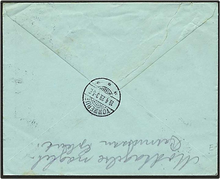 10 øre grøn bølgelinie på brev fra Odense d. 18.4.1929 til Tommerup. Brevet er returneret og påsat 10 øre grøn portomærke.