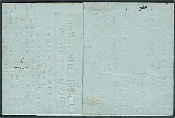 1845. Preis-Courant fra firma Rein & Comp. i Malaga, Spanien dateret d. 10.11.1845. Omdelt i København med fodposten med sort 8-kantet stempel F.P.. 