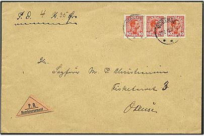 10 øre rød Chr. X på lokalt sendt værdibrev fra Odense d. 27.2.1919.