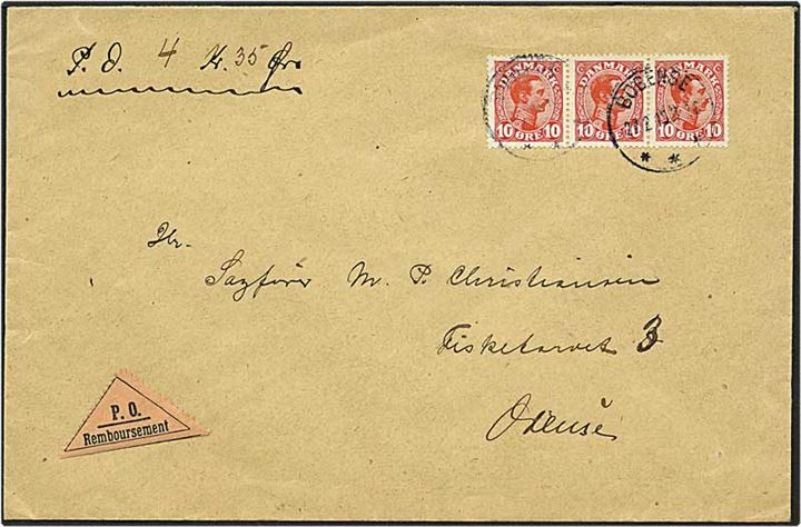 10 øre rød Chr. X på lokalt sendt værdibrev fra Odense d. 27.2.1919.