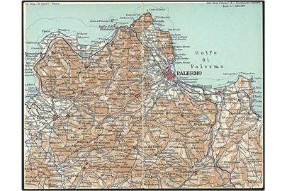 Dobbelt kort med landkort over Palermo egnen. G. De Agostini no. 1-2.