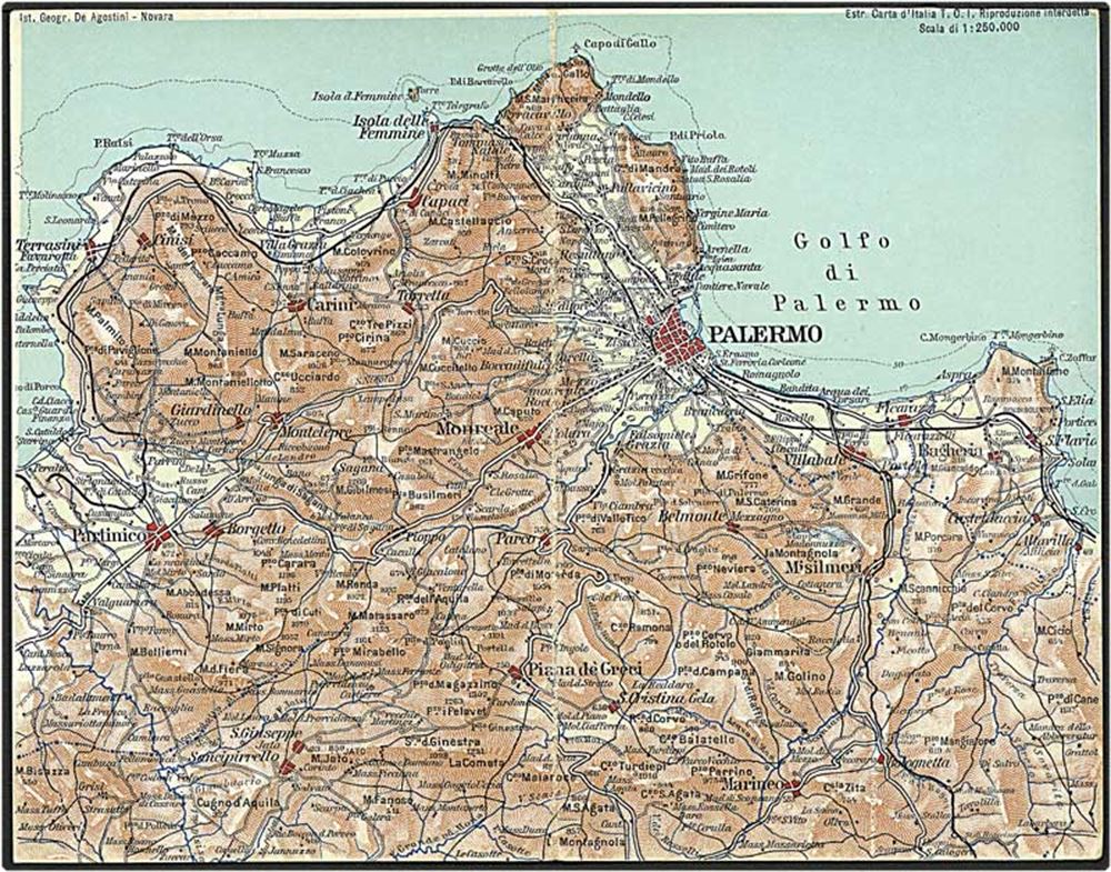 Palermo Kort Dobbelt kort med landkort over Palermo egnen G De Agostini no 1 2 Palermo Kort
