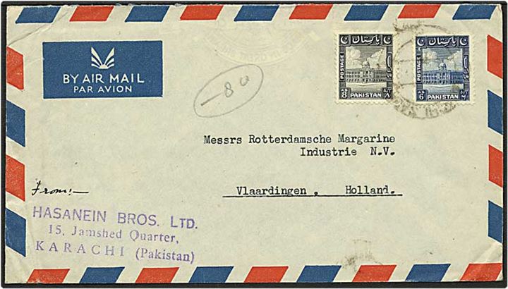 Luftpost brev fra Pakistan til Vlaardingen, Holland.