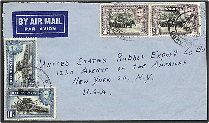 Luftpost brev fra Colombo, Ceylon, d. 25.7.1948 til New York, USA.