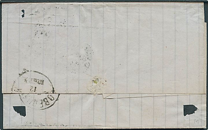 Engelsk ½d (par) og 1d (2) Victoria på brev annulleret med duplex Dublin/”186” d. 4.12.1871 via Kjøbenhavn til Svaneke på Bornholm. Tidlig indgående forsendelse.