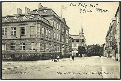 Stjerneholmsgade med Teknisk Skole i Horsens. Stenders no. 7829.