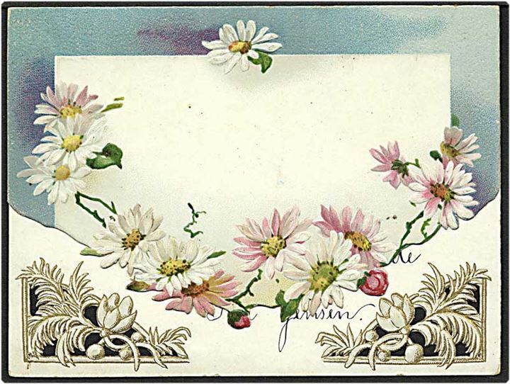 Lille kartonkort med blomster. 11x8 cm.