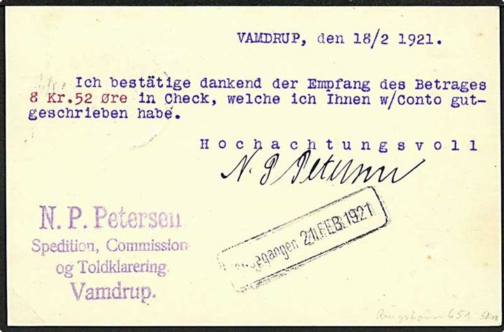 10+15 øre Chr. X provisorisk enkeltbrevkort (fabr. 57-H) annulleret med brotype IIb stempel Paddeborg sn1 d. 19.2.1921 til Köln, Tyskland. Flot brugsforsendelse.