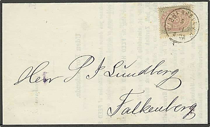 3 sk. Tofarvet 3. tryk single på tryksag fra Kjøbenhavn d. 5.11.1873 via Helsingborg til Falkenberg, Sverige.