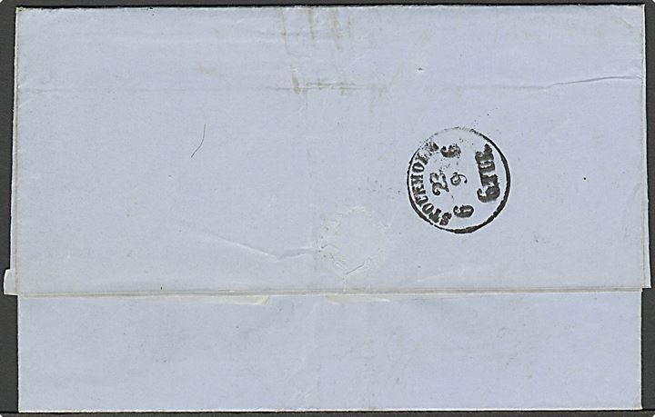 1864. Ufrankeret francobrev fra Hamburg med stempel Hamburg K.S.P.A.(D) d. 21.9.1864 til Stockholm, Sverige. Liniestempel: Franco. 