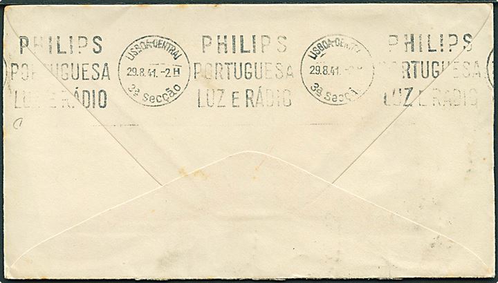 3 cents helsagskuvert opfrankeret med 27 cents sendt som luftpost fra Winnett d. 20.8.1941 via Lissabon d. 29.8.1941 til København, Danmark. Uden censur.