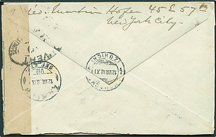 2 cents og 3 cents Washington på brev fra New York d. 9.7.1918 til Zürich, Schweiz. Åbnet af fransk censur.
