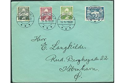 1 øre, 5 øre og 7 øre Chr. X, samt 30 øre Isbjørn på brev fra Sukkertoppen d. 15.4.1939 til København.