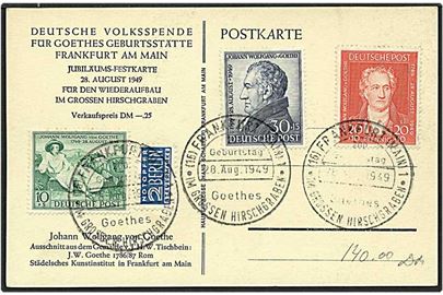 Komplet sæt Goethe på postkort fra Frankfurt am Main, Tyskland, d. 28.8.1949.