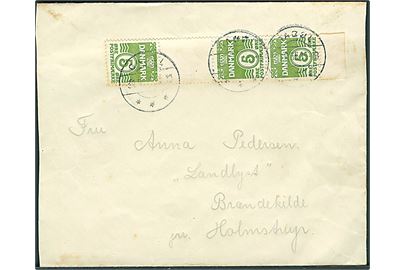 5 øre Bølgelinie i tête-bêche 4-stribe med mellemstykke på brev fra Gabøl d. 30.9.1935 til Brændekilde pr. Holmstrup.