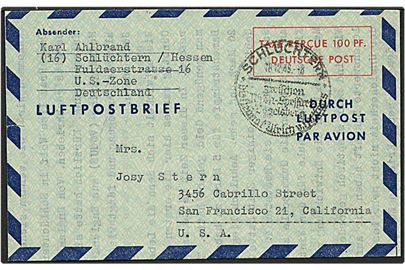 Luftpost brev fra Schuchtern, amerikansk/engelske zone, d. 18.12.1948 til San Francisco, USA. Mic. (LF1 II, 110 Euro).