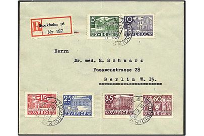 1,50 kr. på Rec. brev fra Stockholm, Sverige, d. 13.61935 til Berlin, Tyskland.