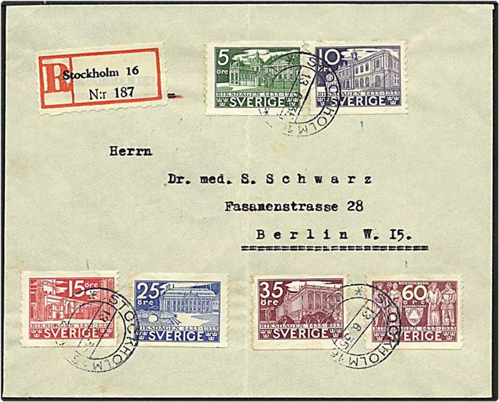 1,50 kr. på Rec. brev fra Stockholm, Sverige, d. 13.61935 til Berlin, Tyskland.
