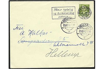 15 øre grøn Fr. IX på brev fra København d. 28.12.1949 til Hellerup. Omadresseret .
