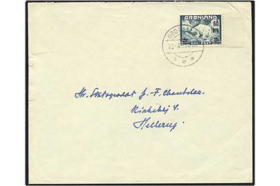 60/40 blå isbjørn singelfrankatur på brev fra Godthaab d. 22.3.1956 til Hellerup.